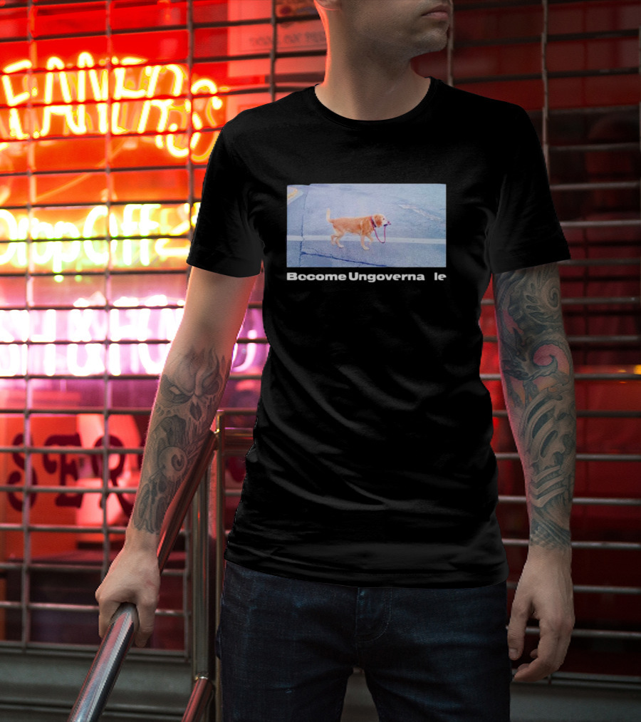 Dog Become Ungovernable Crossing Street With Leash In Mouth T-Shirt