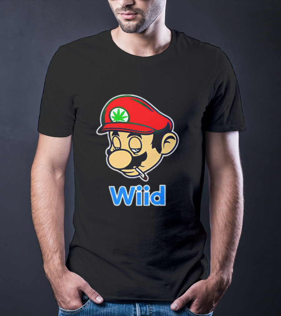 Super Mario Wiid Smoking Parody With Red Hat And Marijuana Leaf T-Shirt