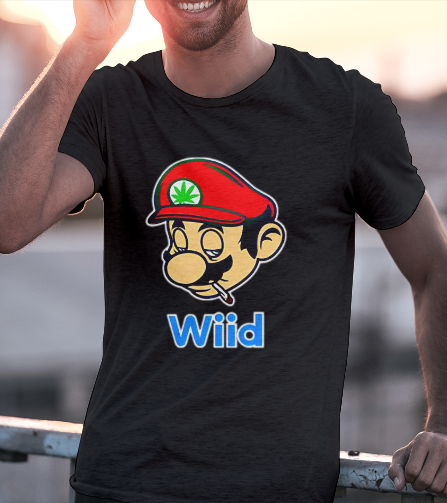 Super Mario Wiid Smoking Parody With Red Hat And Marijuana Leaf T-Shirt