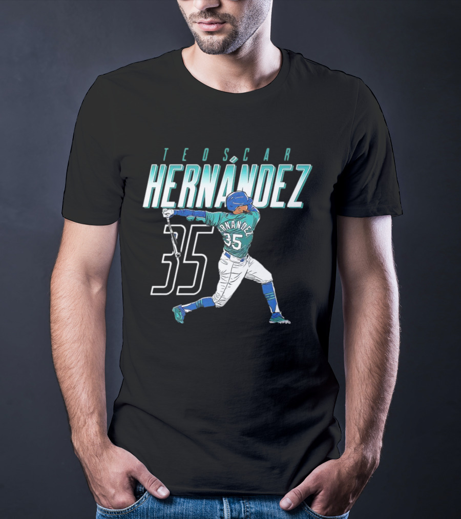 Teoscar Hernández Mariners 35 Swinging Action T-Shirt