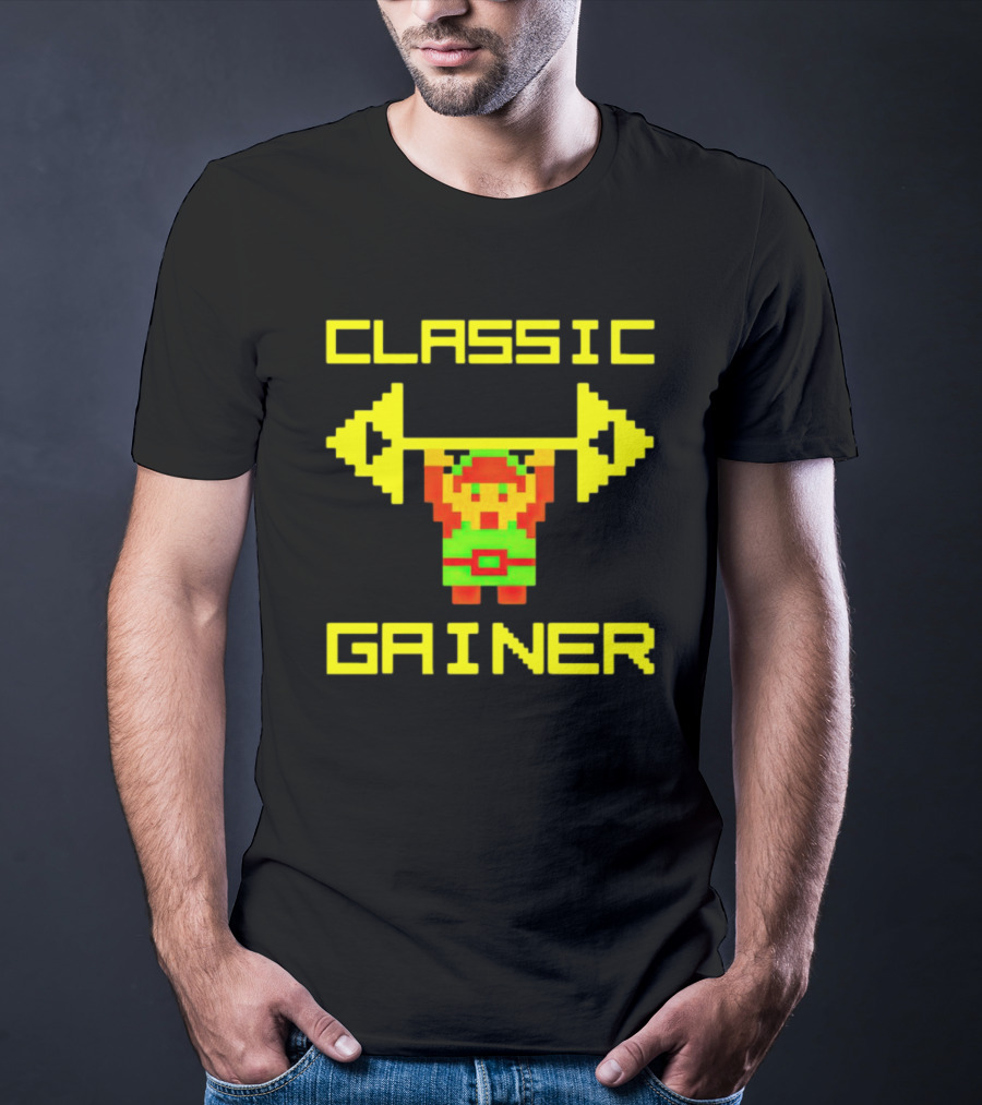 Classic Gainer Pixel Art Gym Game Workout T-Shirt