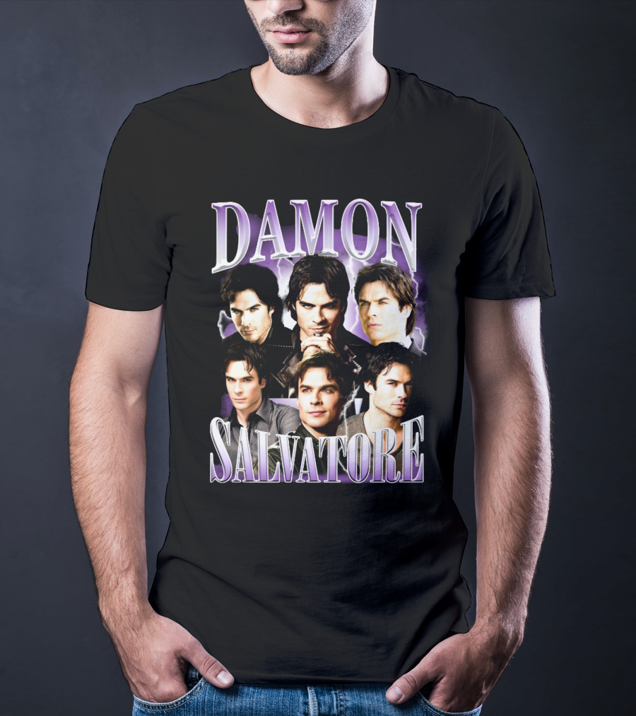 Damon Salvatore Purple Lightning Faces Collage T-Shirt
