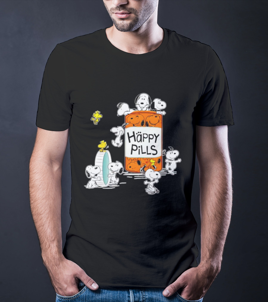 Happi Pills Snoopy Woodstock Cartoon Characters T-Shirt