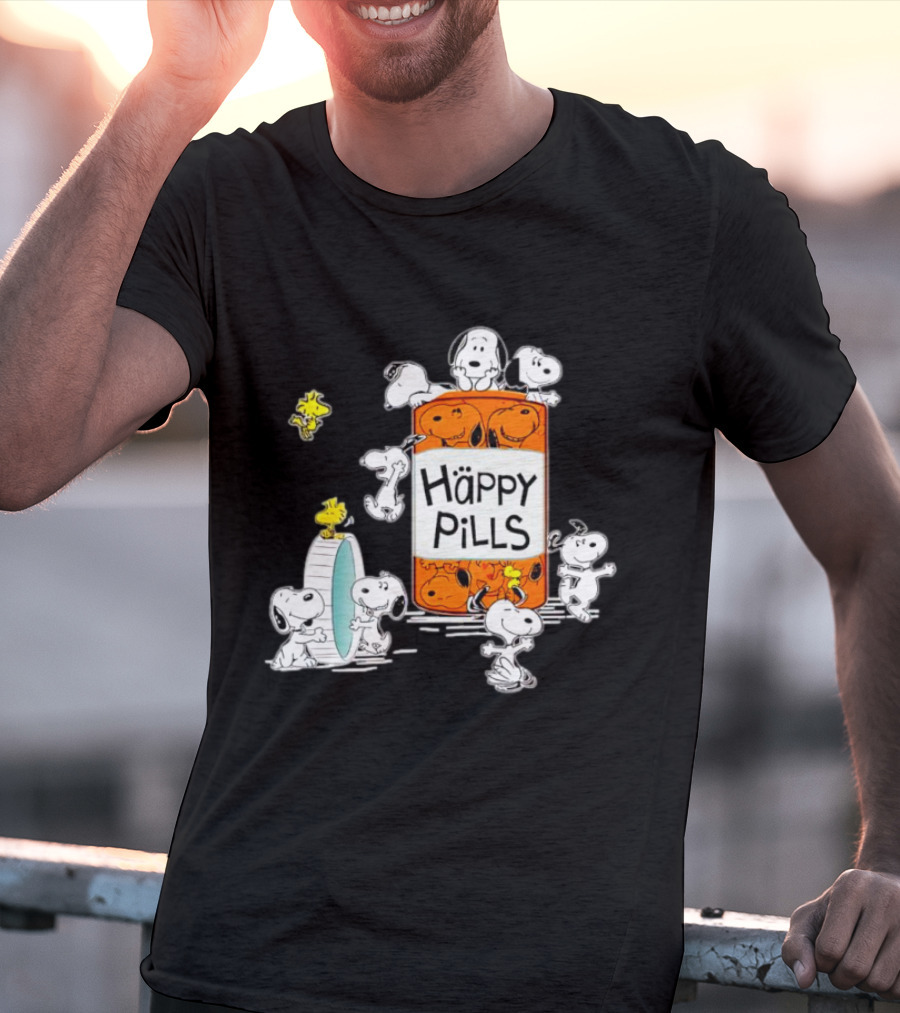 Happi Pills Snoopy Woodstock Cartoon Characters T-Shirt