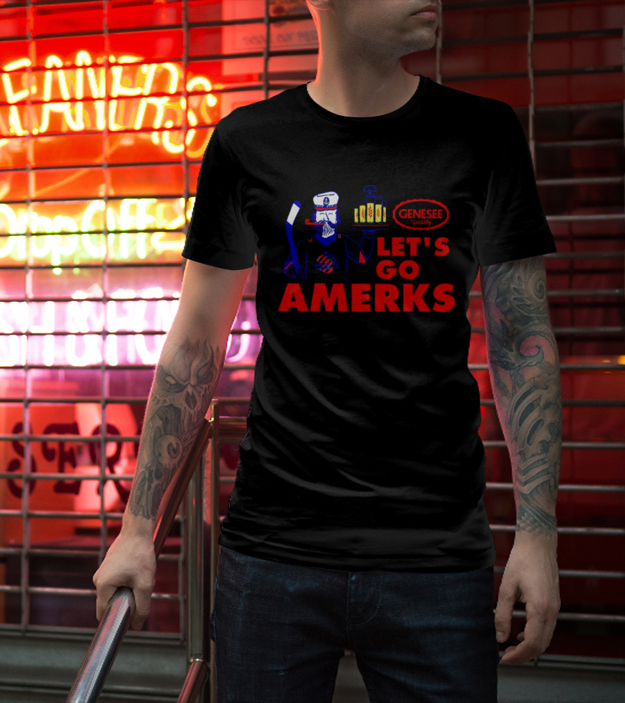 Let's Go Amerks Genesee Specialty Hockey Beer Sailor T-Shirt