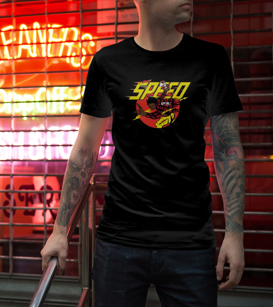 I Show Speed Anime Style Character With Lightning And Red Circle Background T-Shirt