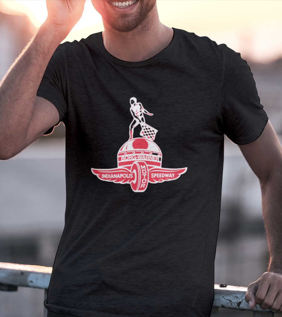 Indianapolis Motor Speedway Borg Warner Winged Wheel Flag Trophy T-Shirt