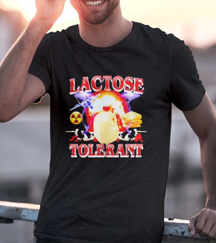 Lactose Tolerant Milk Jug Cheese Nuclear Symbol Cows Explosion T-Shirt