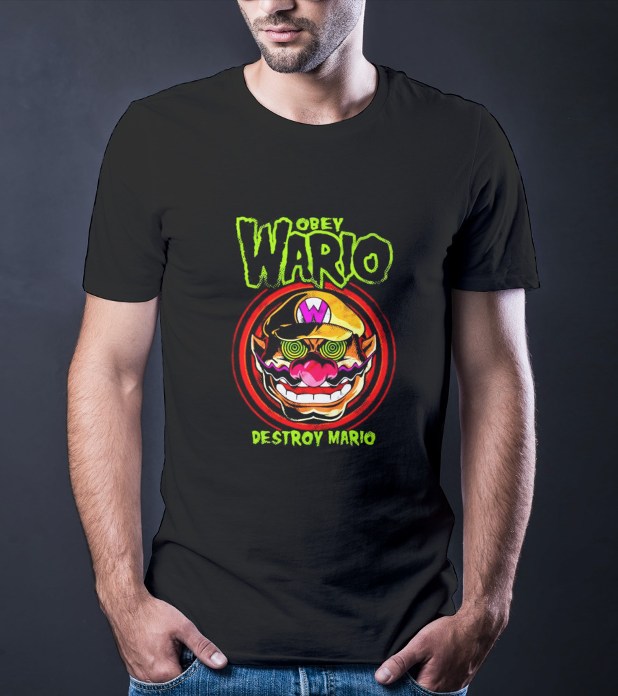 Obey Wario Destroy Mario Retro Gaming T-Shirt