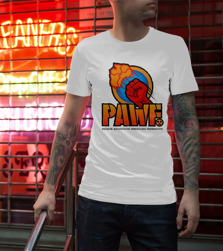 PAWF Passive Aggressive Wrestling Federation Fist Logo With Peace T-Shirt