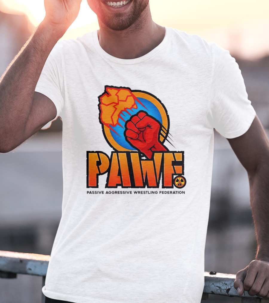 PAWF Passive Aggressive Wrestling Federation Fist Logo With Peace T-Shirt