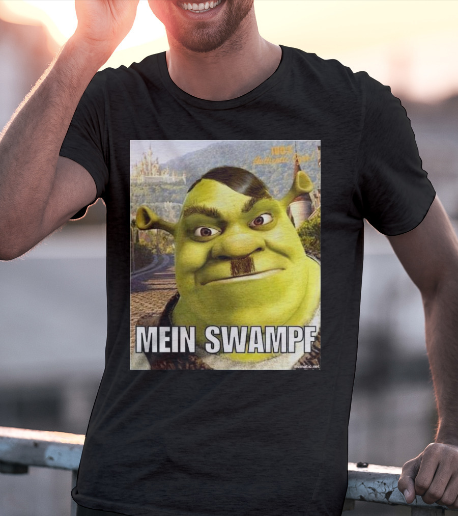 Shrek Mein Swampf Mematic Pixel Art Castle Background T-Shirt