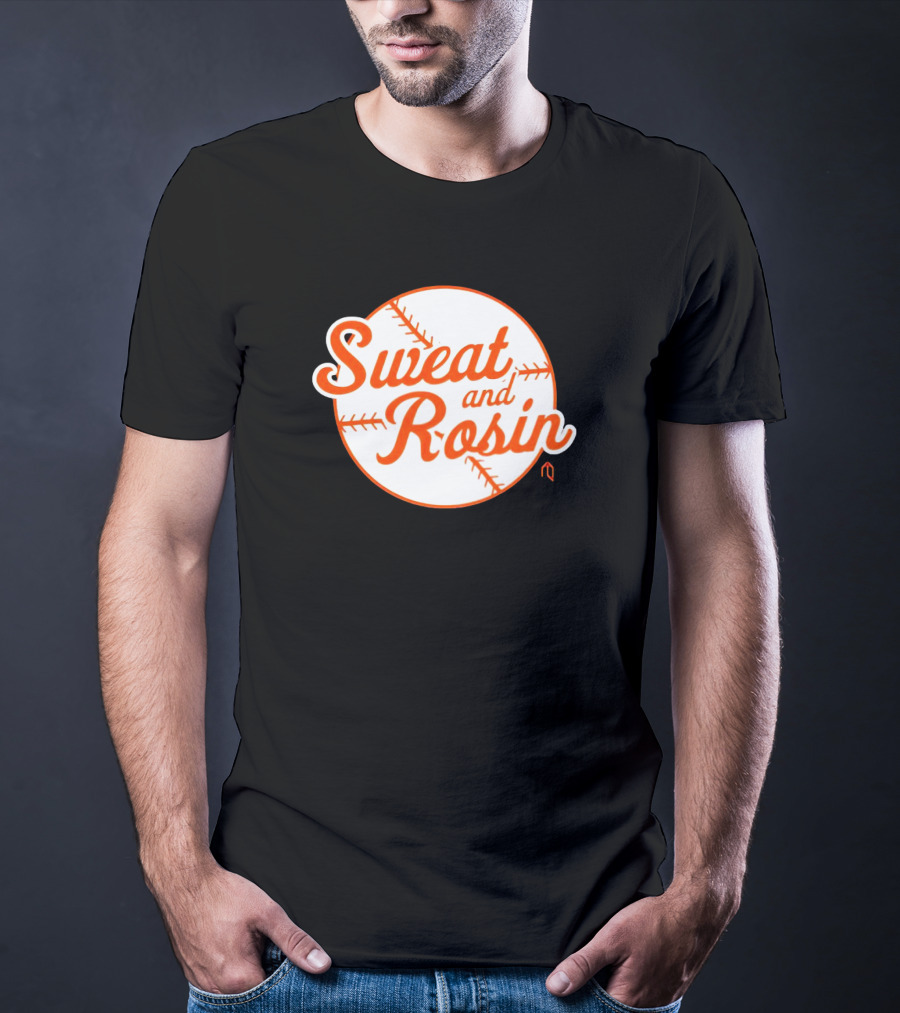 Sweat And Rosin Baseball White Orange Baseball Stitch Circular T-Shirt