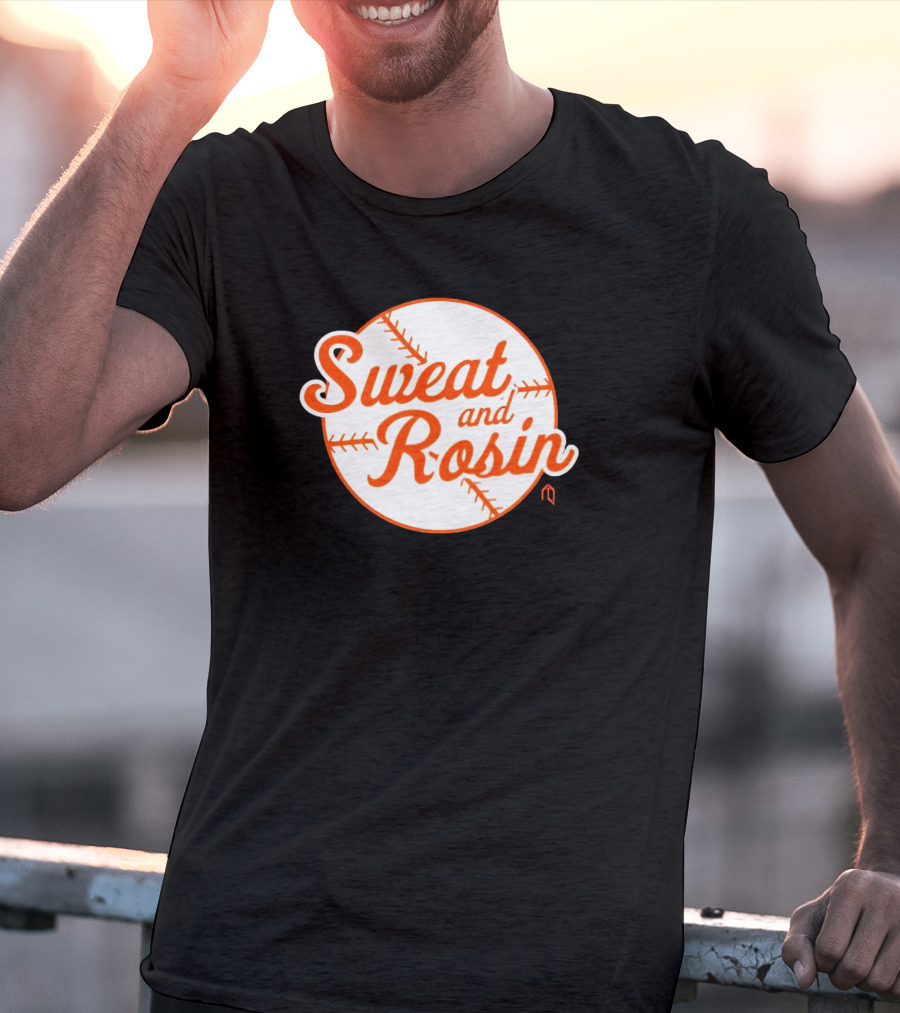 Sweat And Rosin Baseball White Orange Baseball Stitch Circular T-Shirt