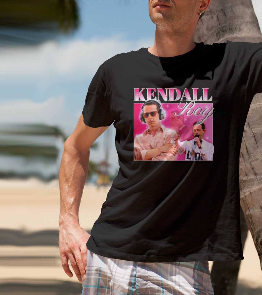 Kendall Roy Vintage Homage Pink Background Music And Microphone T-Shirt