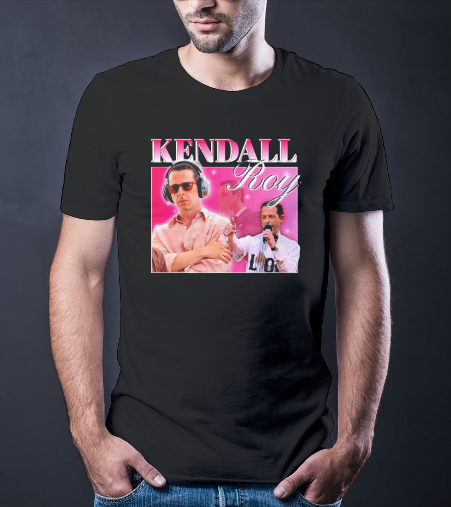 Kendall Roy Vintage Homage Pink Background Music And Microphone T-Shirt