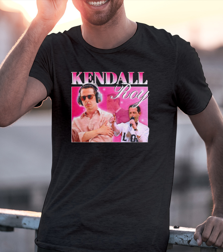 Kendall Roy Vintage Homage Pink Background Music And Microphone T-Shirt
