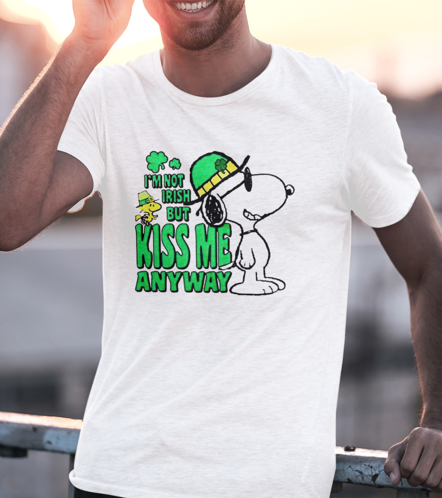 Snoopy Woodstock I'm Not Irish But Kiss Me Anyway St Patrick's Day T-Shirt