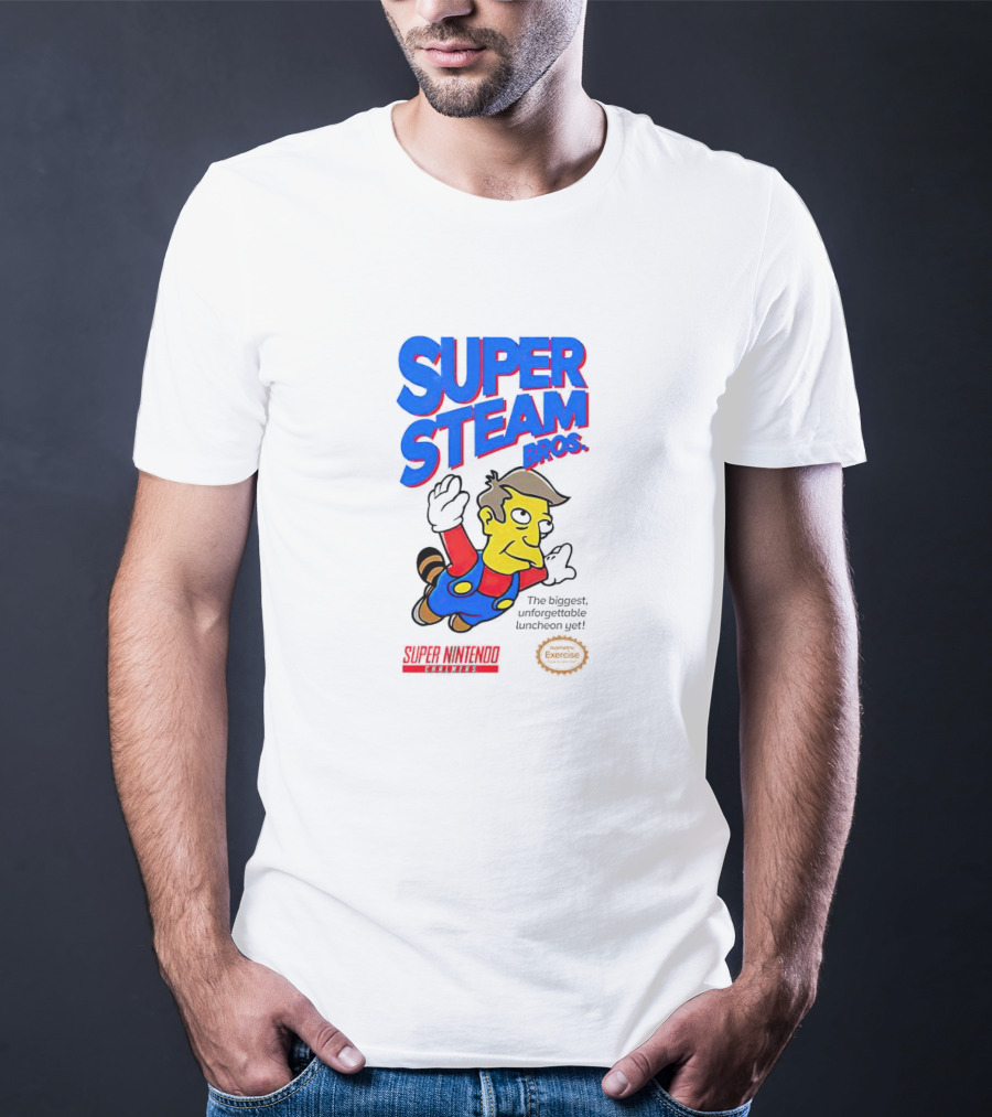 Super Steam Bros Super Nintendo Exercise Lunch Jeff T-Shirt