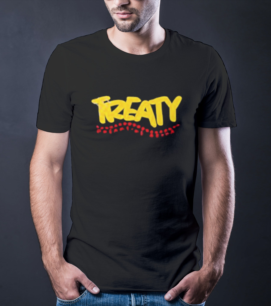 Treaty Dreamtime Aroha Yellow Text With Red Dots T-Shirt