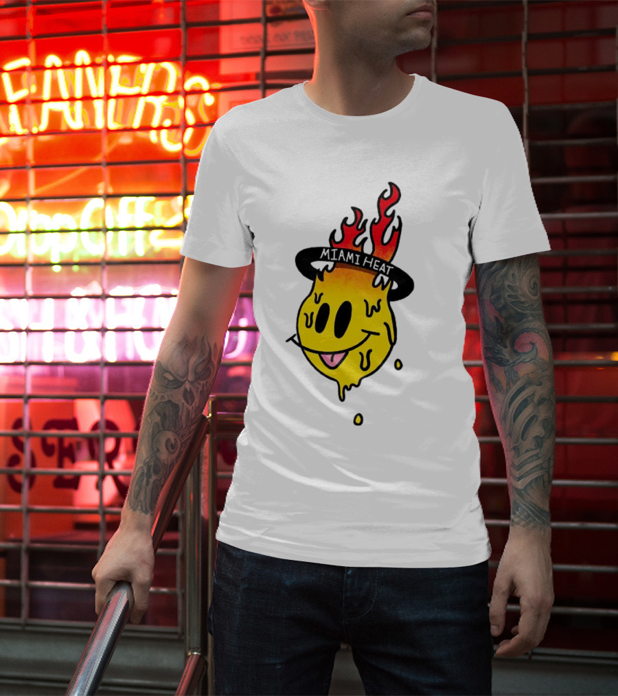 Miami Heat Flaming Melting Smiley Basketball T-Shirt