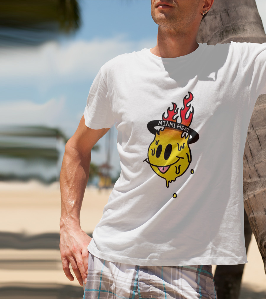 Miami Heat Flaming Melting Smiley Basketball T-Shirt