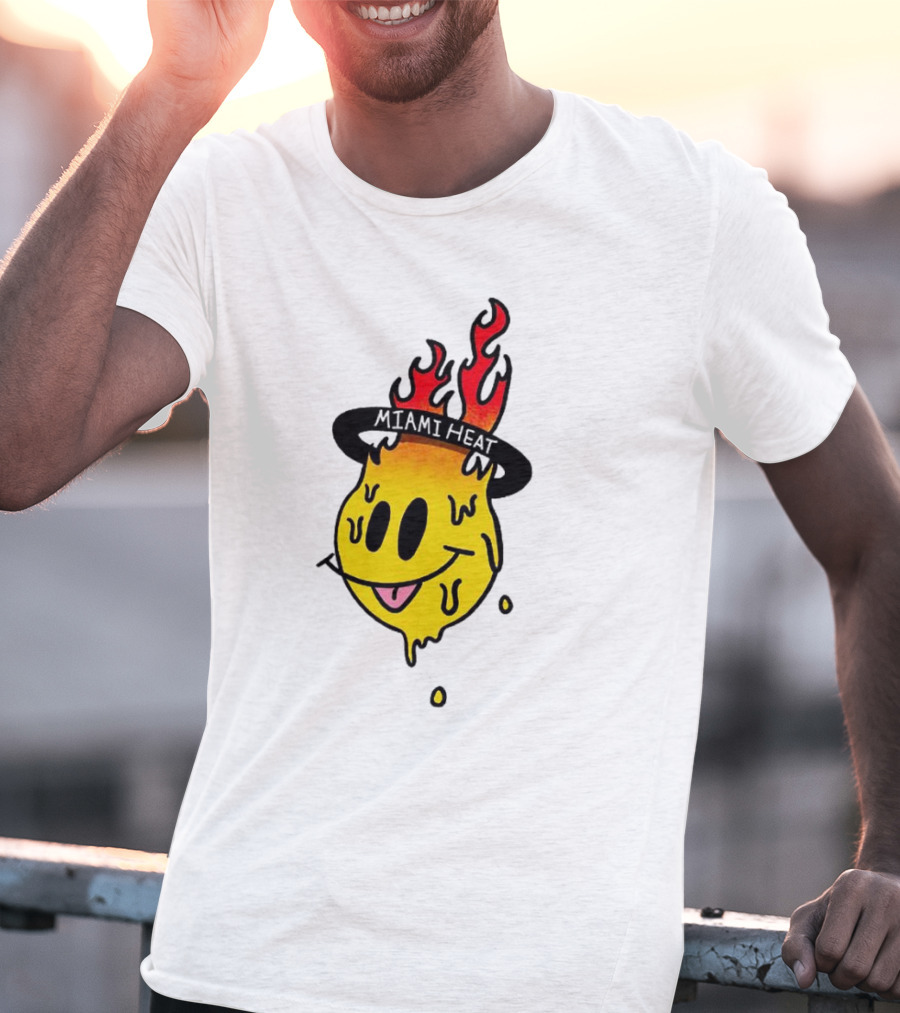 Miami Heat Flaming Melting Smiley Basketball T-Shirt