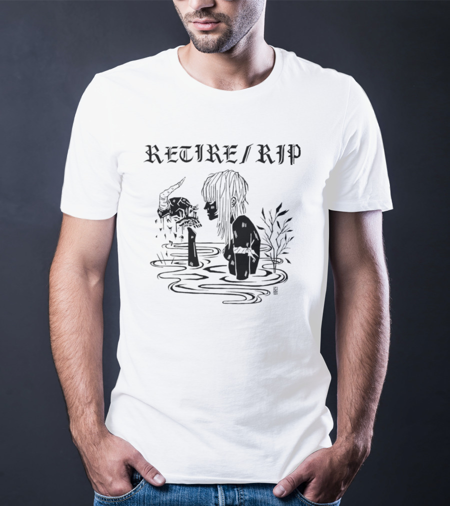 RETIRE RIP Skull Water Scene Dark T-Shirt