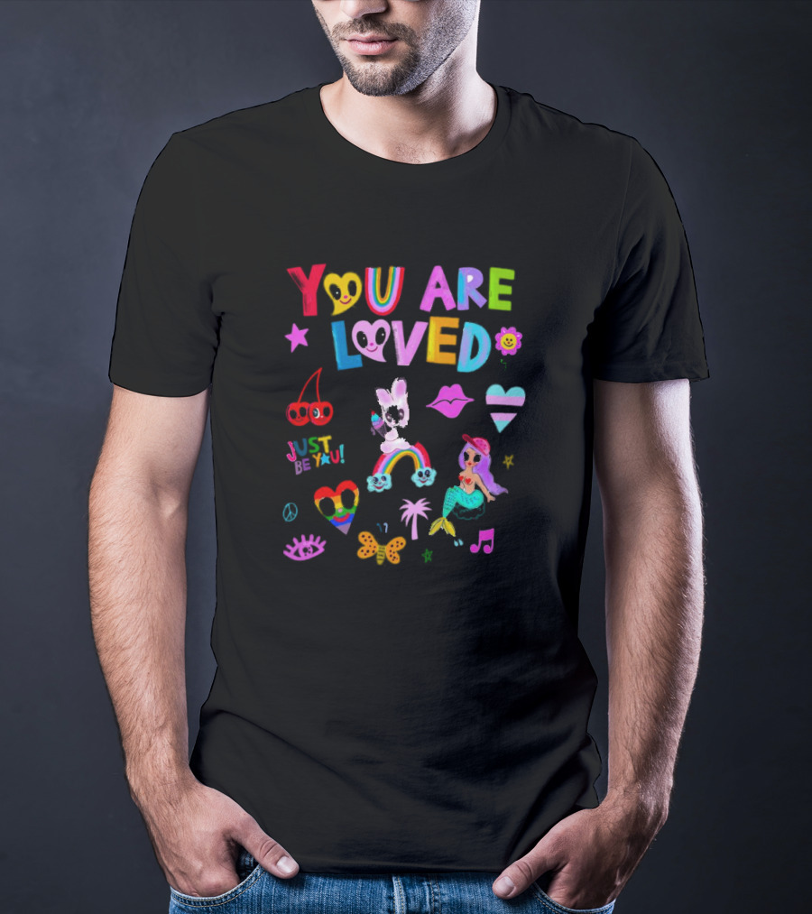 YOU ARE LOVED JUST BE YOU Rainbow Heart Mermaid Butterfly Palm Tree Peace T-Shirt