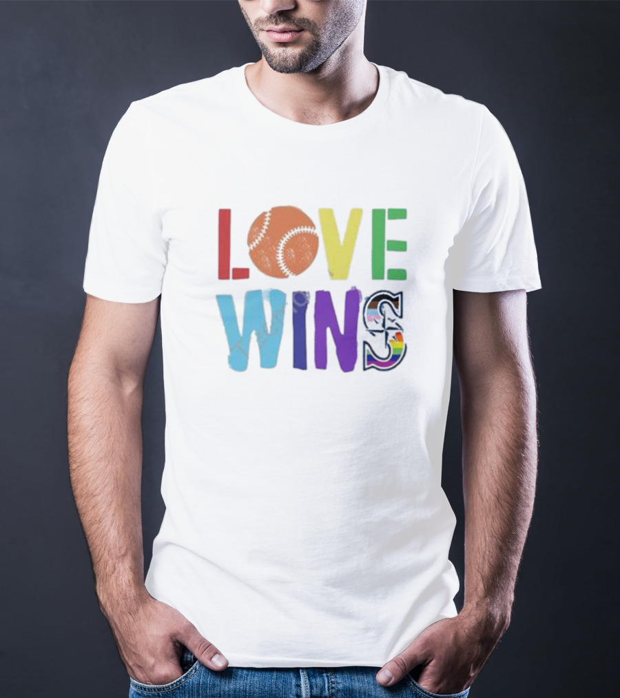 Maverick Love Wins Seattle Mariners Pride Baseball Rainbow T-Shirt