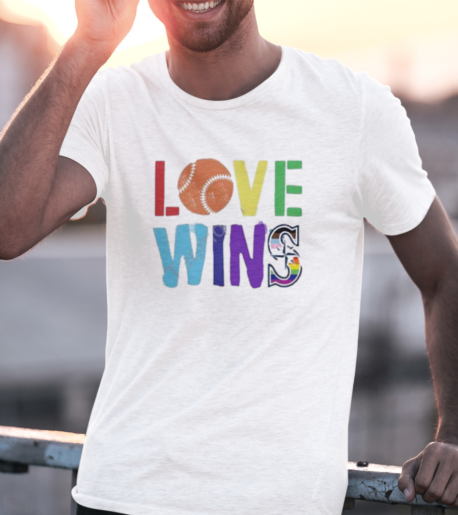 Maverick Love Wins Seattle Mariners Pride Baseball Rainbow T-Shirt