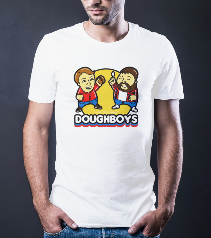 Doughboys Podcast Cartoon Characters Holding Food Items T-Shirt