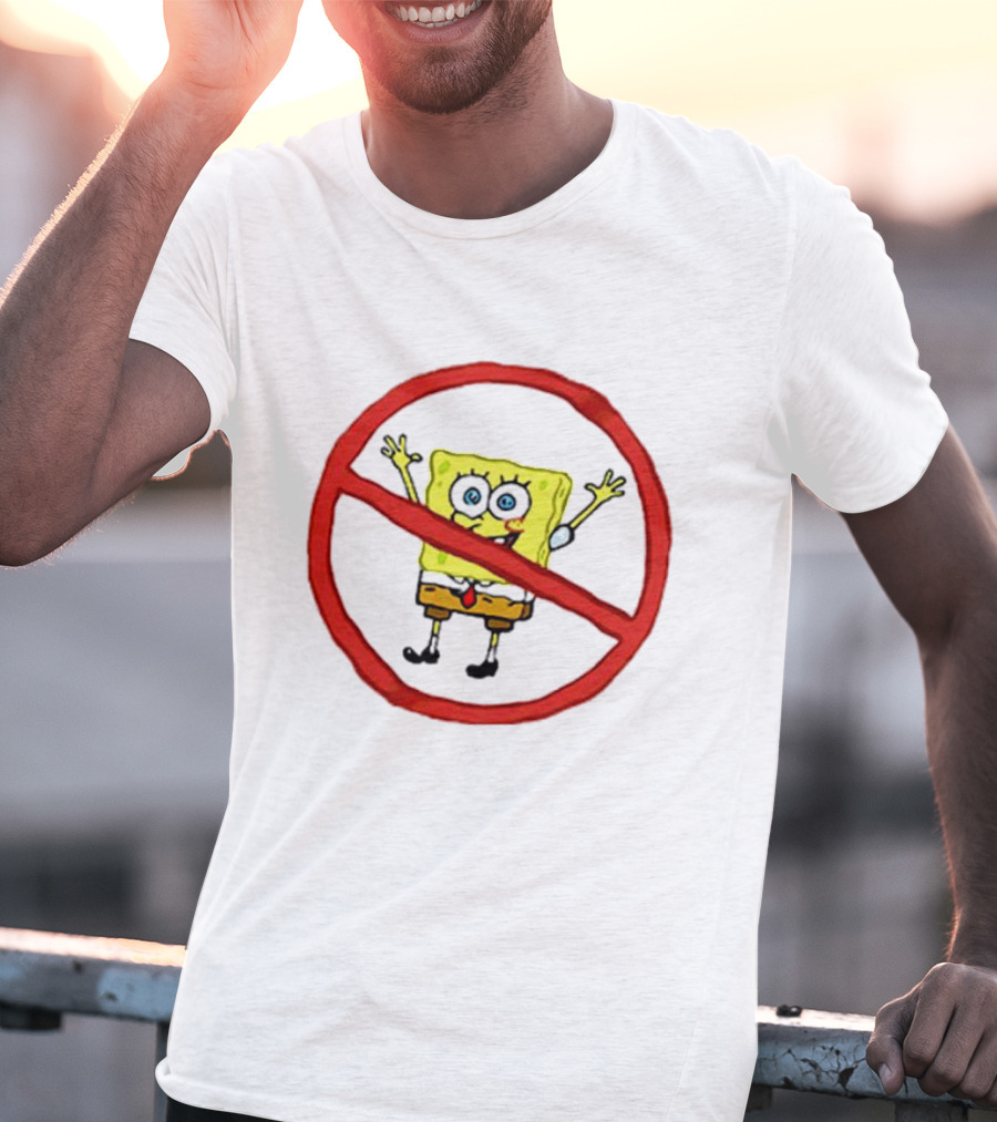 National No Spongebob Day Yellow Cartoon Character With Red Prohibition T-Shirt