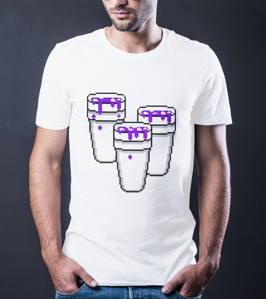 Purple Drank Three Pixelated Cups T-Shirt