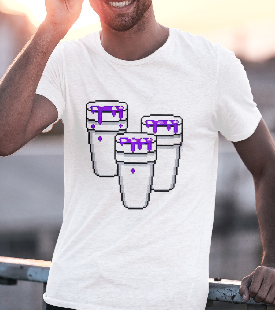 Purple Drank Three Pixelated Cups T-Shirt