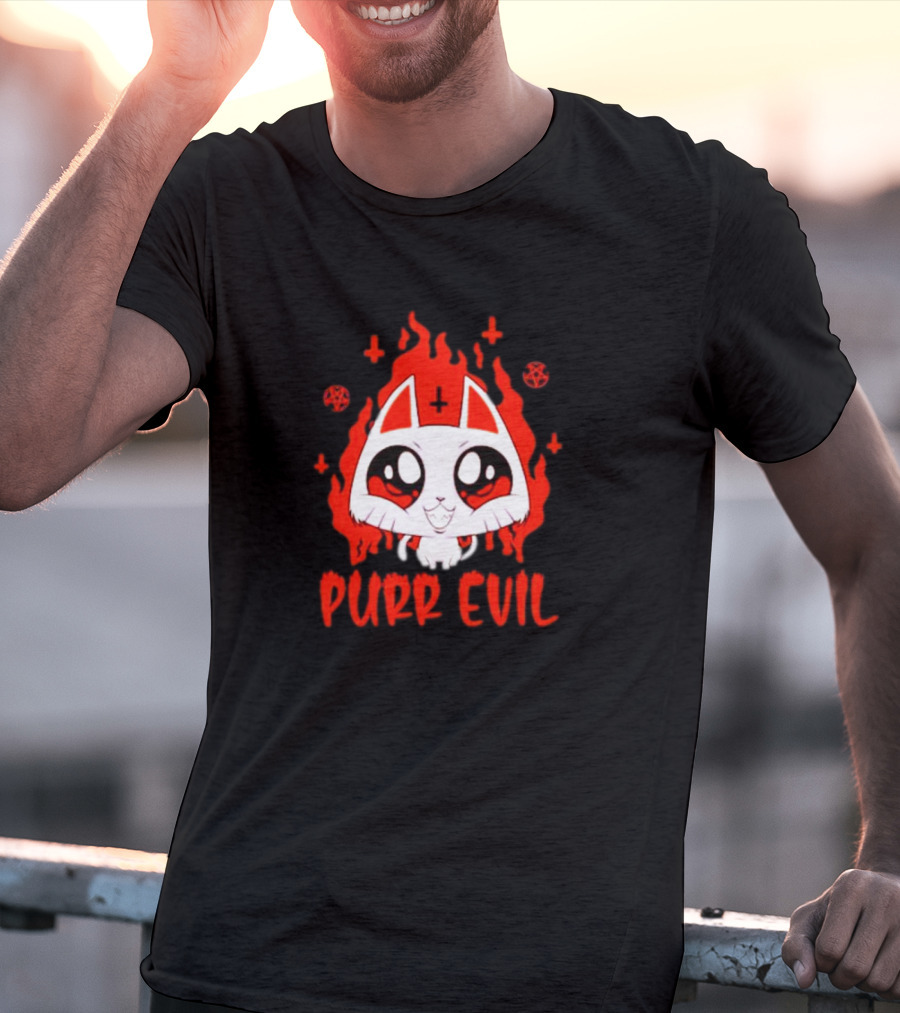 Purr Evil Satan Cat Halloween Flame Pentagram Kawaii T-Shirt