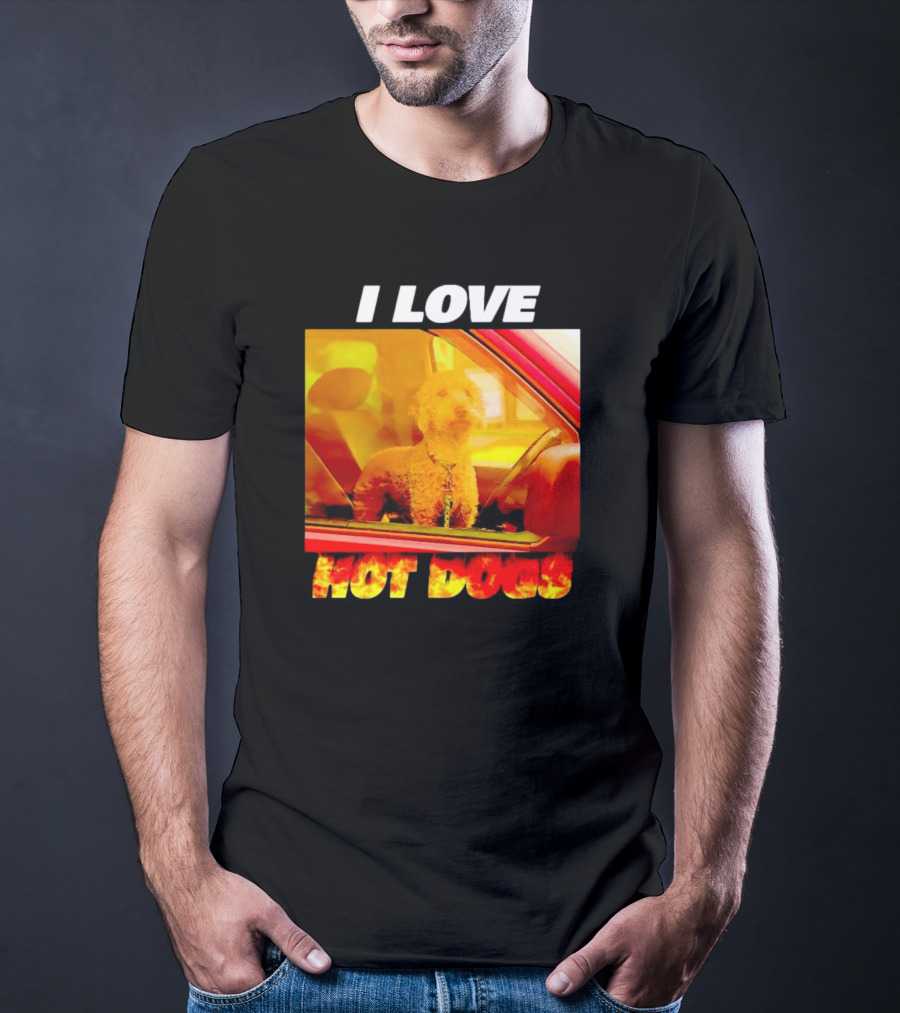 I Love Hot Dogs Dog In Car T-Shirt
