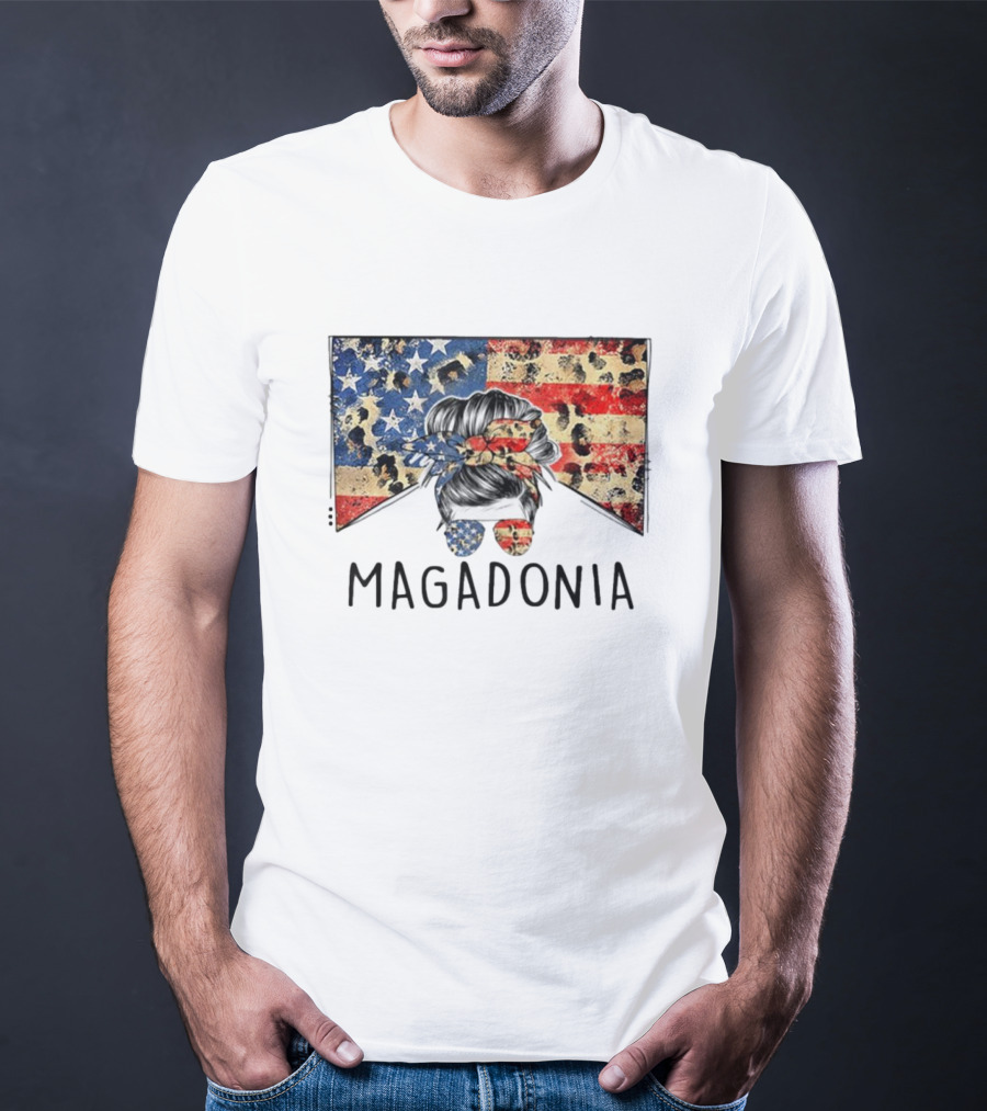 Messy Bun American Flag Magadonia T-Shirt