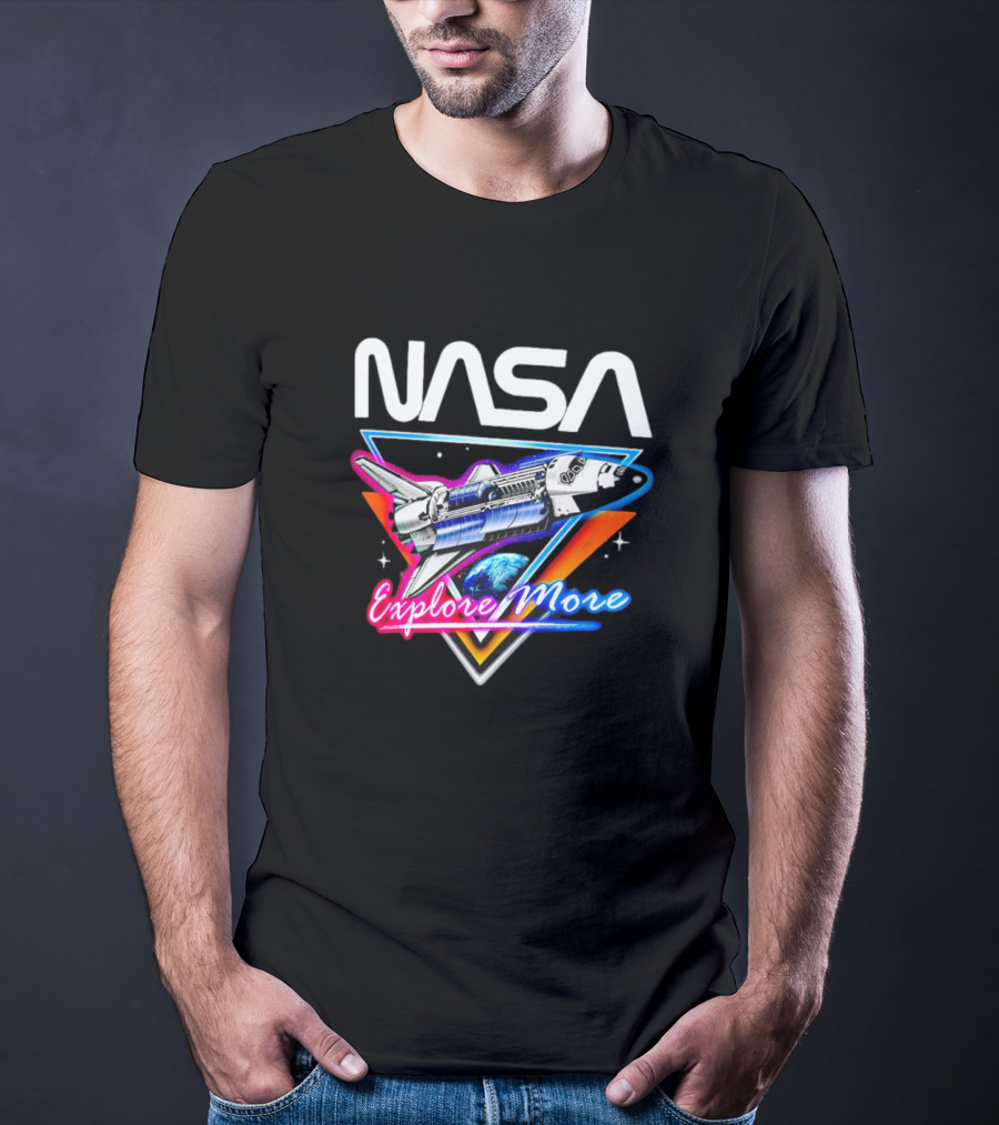 NASA Explore More Space Shuttle Triangle Earth Retro T-Shirt
