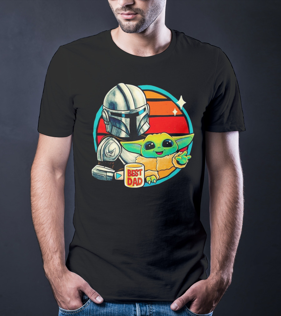 Best Dad Din Djarin With Grogu Vintage Retro Sunset T-Shirt