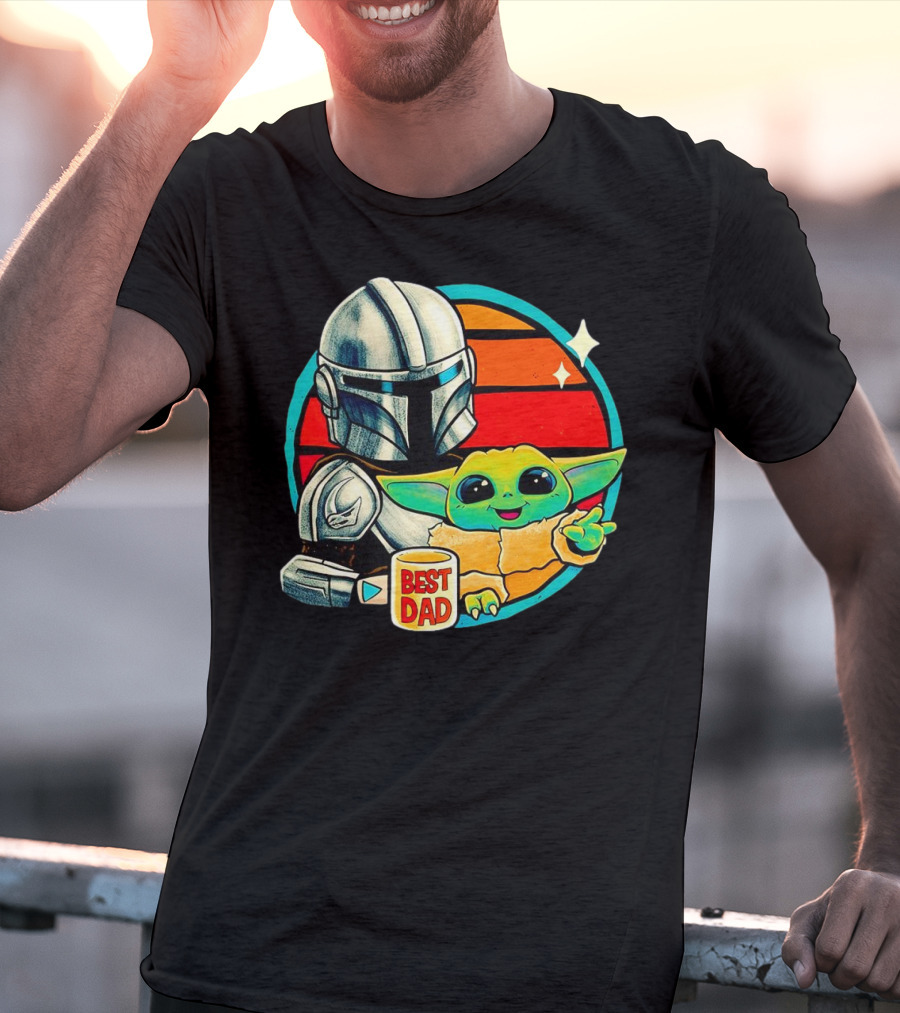 Best Dad Din Djarin With Grogu Vintage Retro Sunset T-Shirt