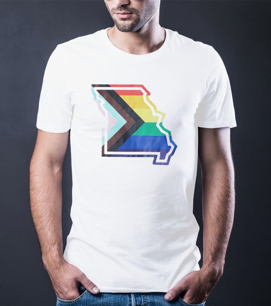 Missouri State Outline With Progress Pride Flag Colors T-Shirt