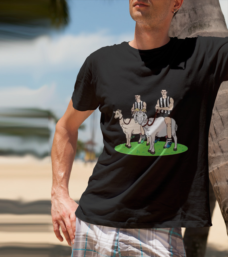 The Goat And The Kid Black And White Striped Jersey Duo On Green Field T-Shirt