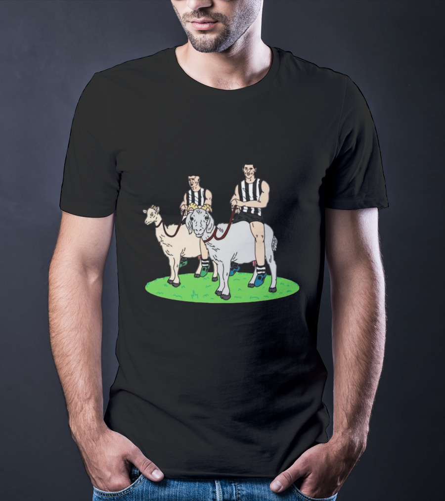 The Goat And The Kid Black And White Striped Jersey Duo On Green Field T-Shirt