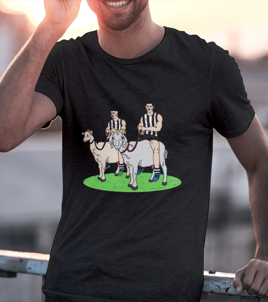 The Goat And The Kid Black And White Striped Jersey Duo On Green Field T-Shirt
