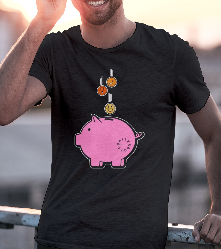 Ballers Bots Piggy Bank With Falling Emoji Coins T-Shirt