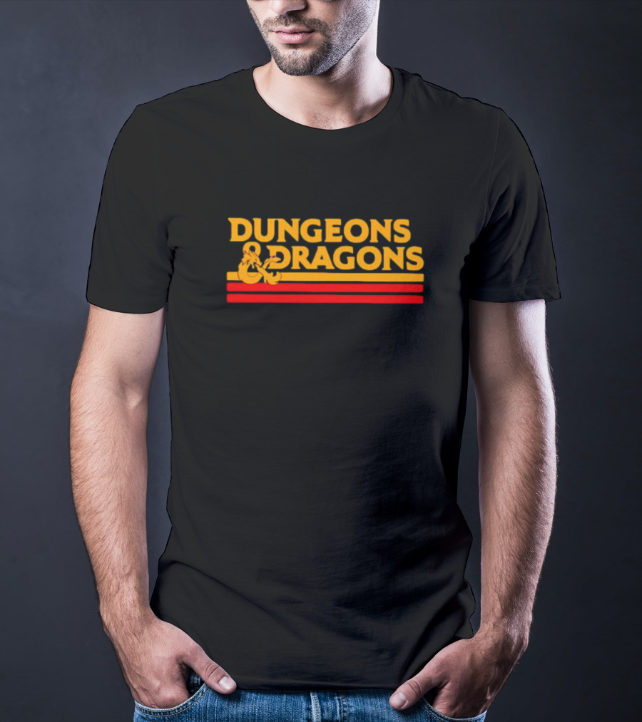 Dungeons And Dragons Retro Logo Gold And Red Stripes T-Shirt