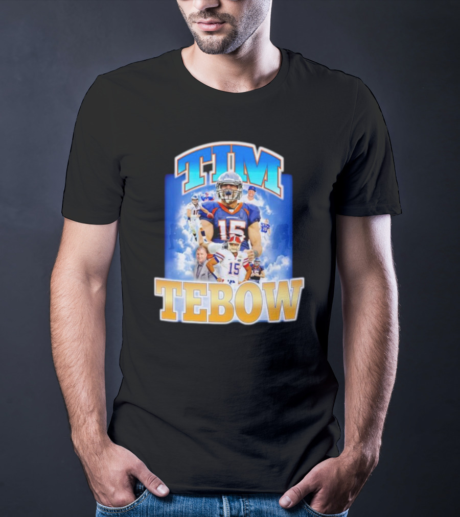 TIM TEBOW Football Montage With Number 15 And Team Colors T-Shirt