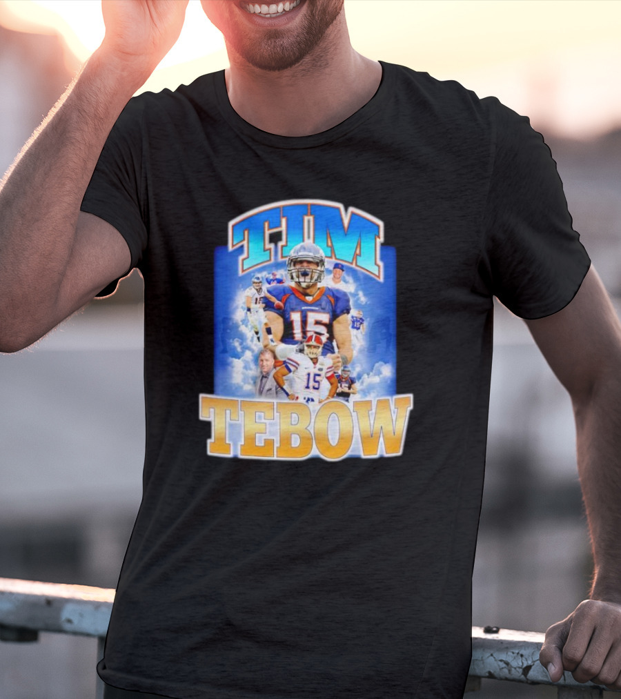 TIM TEBOW Football Montage With Number 15 And Team Colors T-Shirt