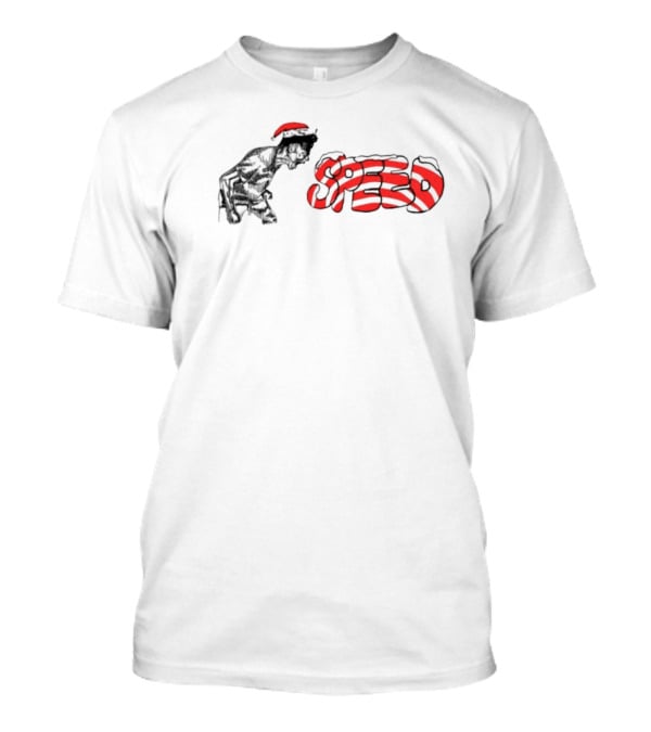 Ishowspeed Christmas Red Santa Hat And Striped Speed Text T-Shirt